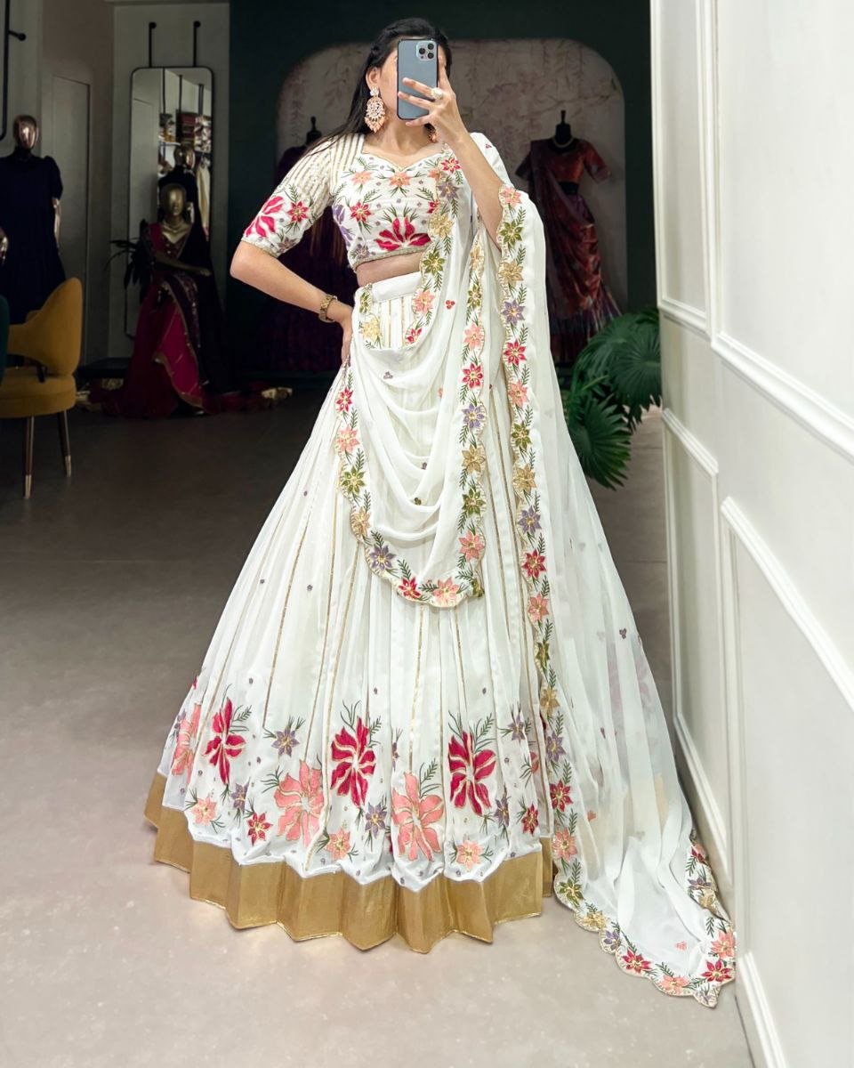 Ethereal White Georgette Lehenga Choli Wedding Collection π€