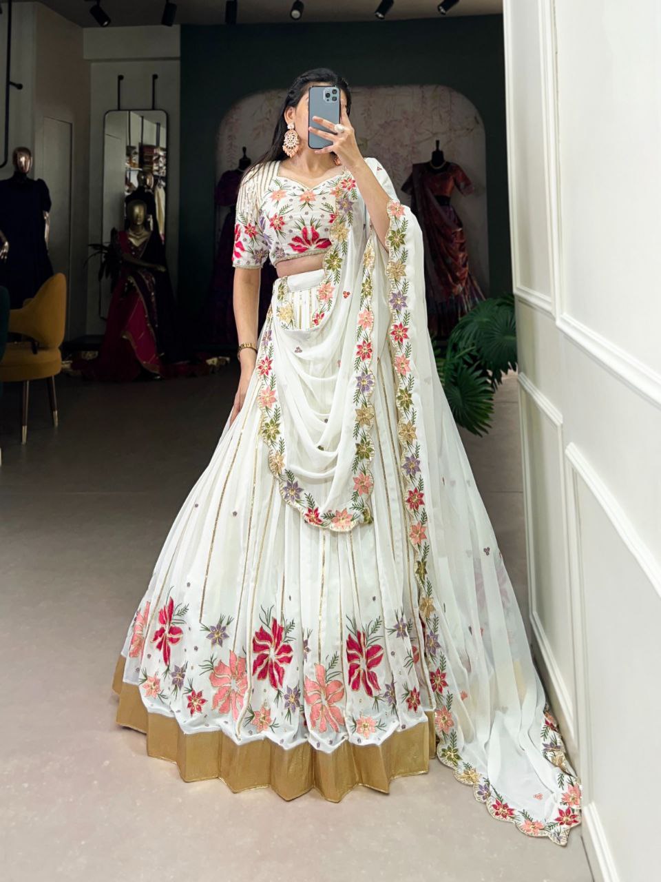 Ethereal White Georgette Lehenga Choli Wedding Collection π€