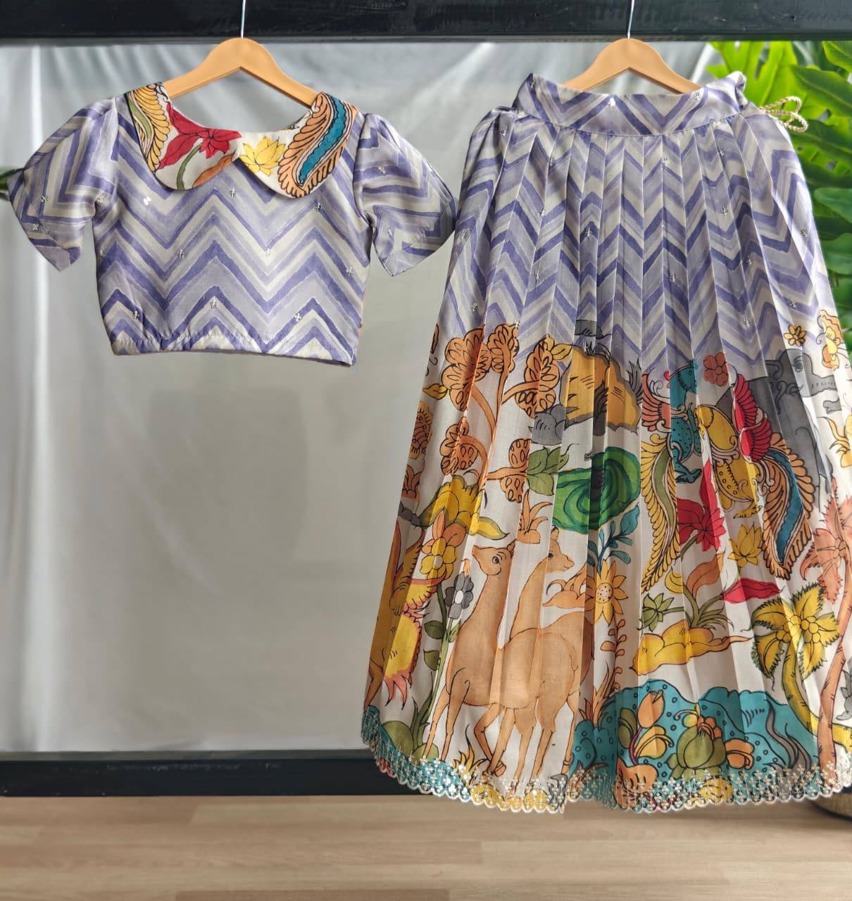 Premium Kids Tussar Silk Festive Outfit – Kalamkari Motifs with Embroidered