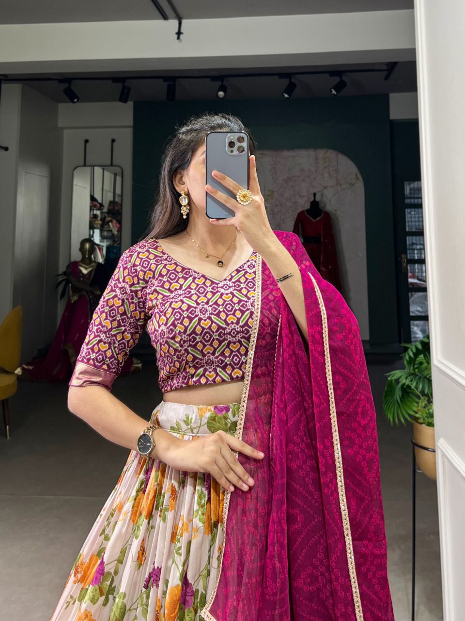Regal Tussar Silk Lehenga Choli Set ✨ A Perfect Blend of Floral Elegance & Patola Grace