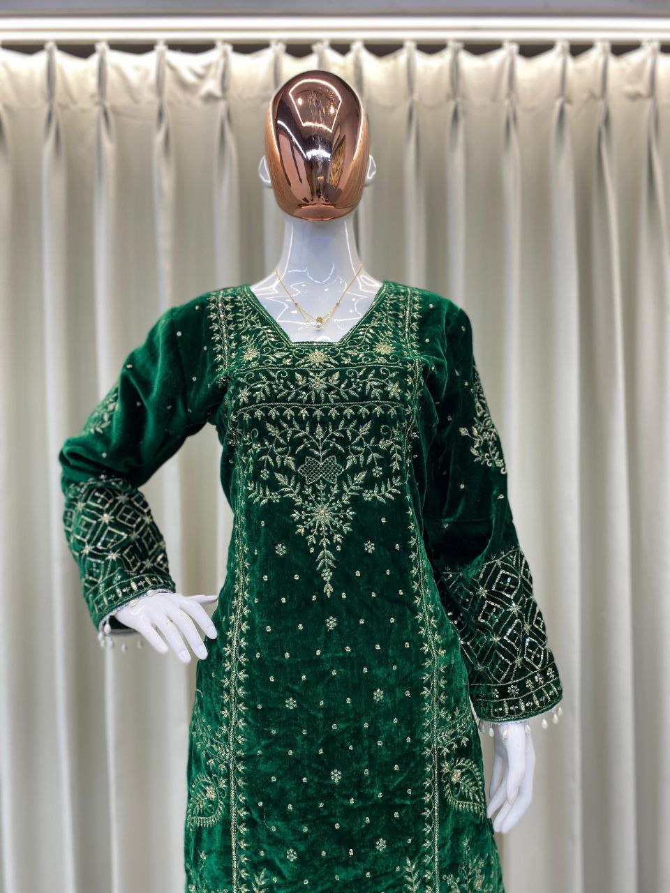Bollywood Wear Winter Velvet Cording Sequence Embroidery Work Suit with Pant