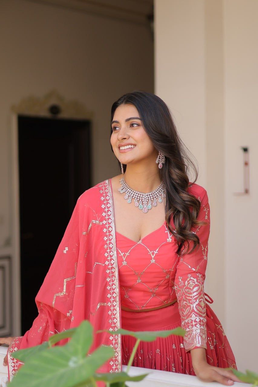 Radiant Elegance: Premium Festival Embroidered Lehenga Choli Set