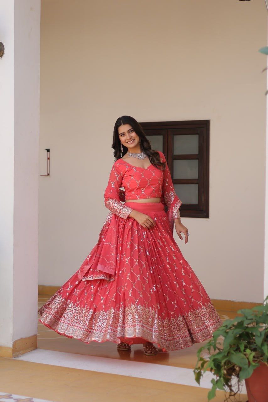 Radiant Elegance: Premium Festival Embroidered Lehenga Choli Set