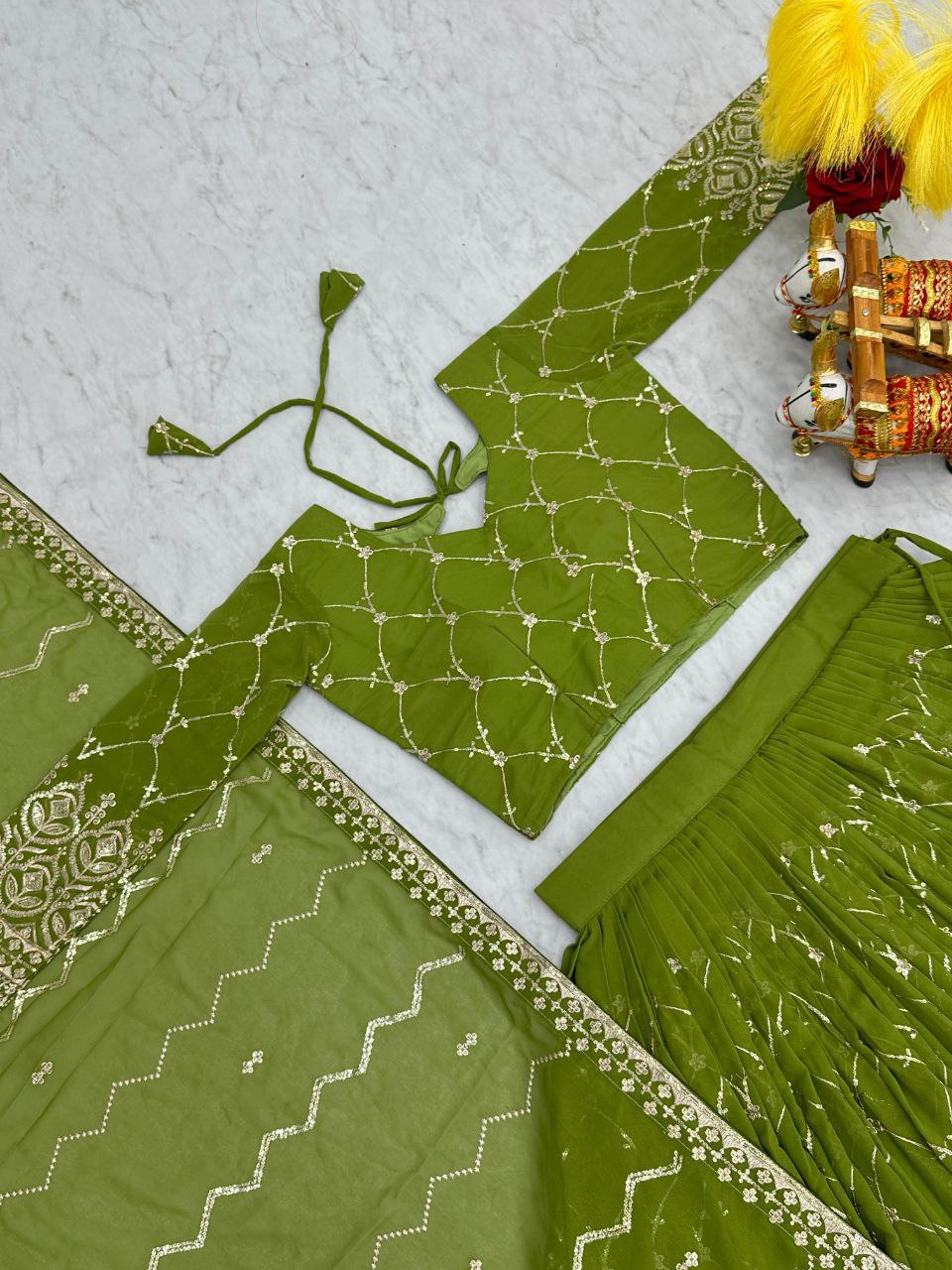 Radiant Elegance: Premium Festival Embroidered Lehenga Choli Set