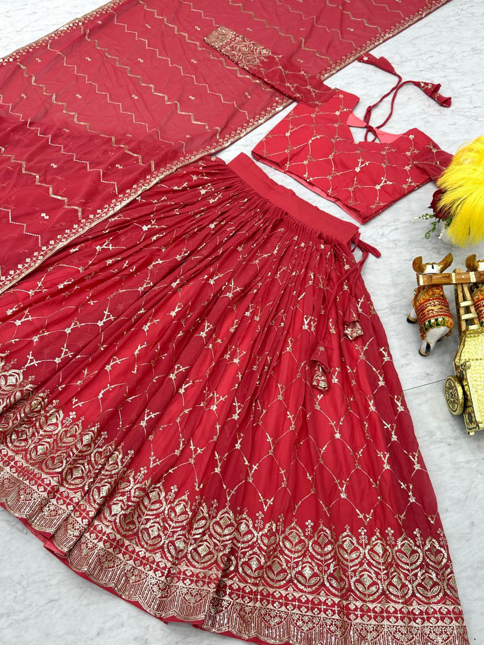 Radiant Elegance: Premium Festival Embroidered Lehenga Choli Set