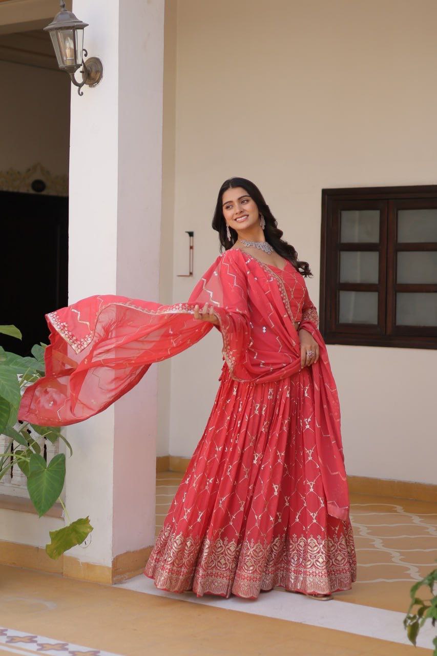 Radiant Elegance: Premium Festival Embroidered Lehenga Choli Set