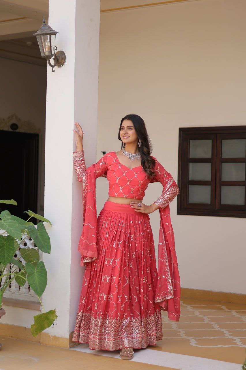 Radiant Elegance: Premium Festival Embroidered Lehenga Choli Set