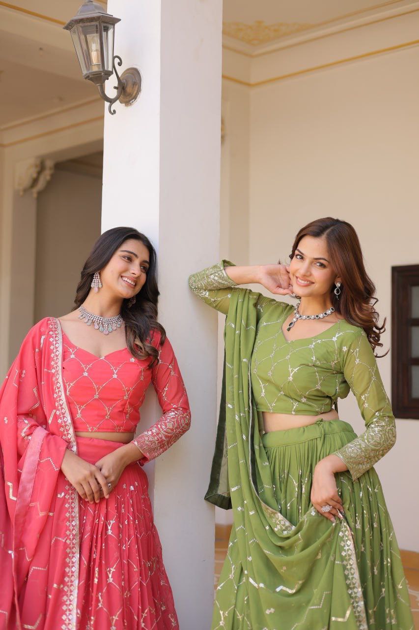 Radiant Elegance: Premium Festival Embroidered Lehenga Choli Set