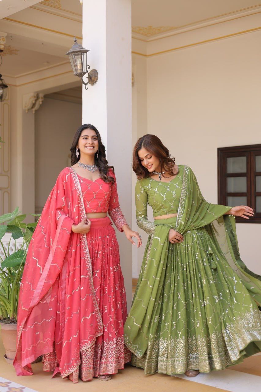 Radiant Elegance: Premium Festival Embroidered Lehenga Choli Set
