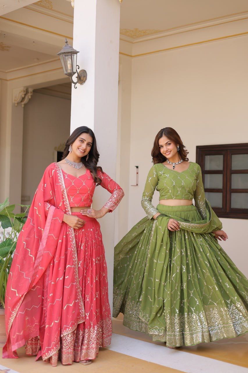 Radiant Elegance: Premium Festival Embroidered Lehenga Choli Set