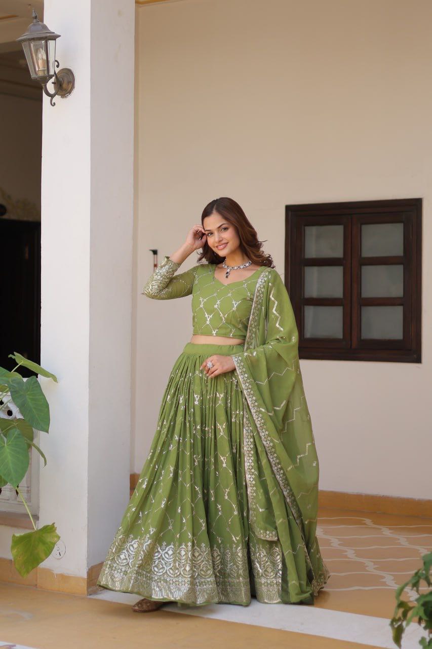 Radiant Elegance: Premium Festival Embroidered Lehenga Choli Set