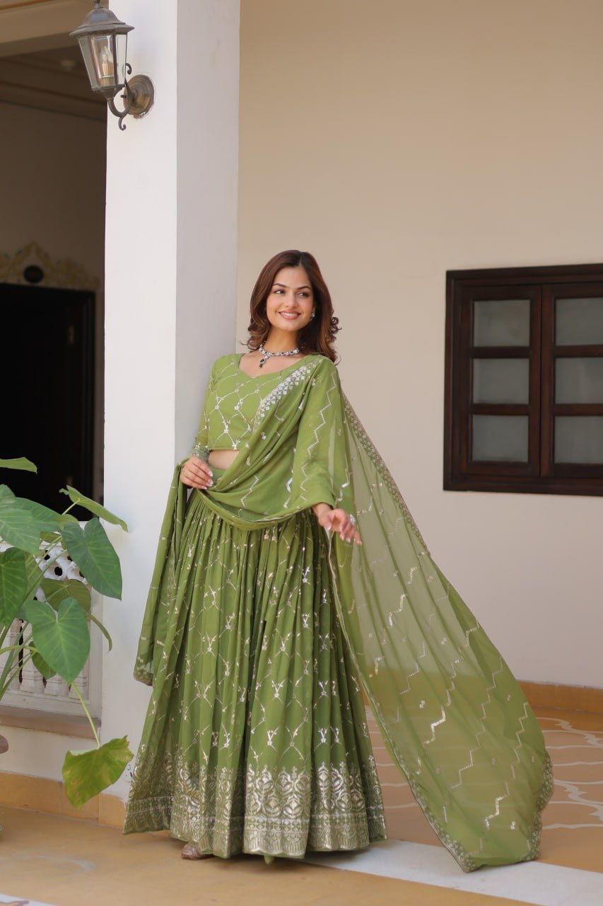 Radiant Elegance: Premium Festival Embroidered Lehenga Choli Set