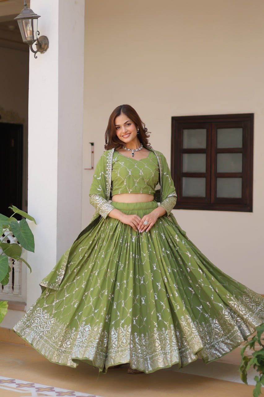 Radiant Elegance: Premium Festival Embroidered Lehenga Choli Set