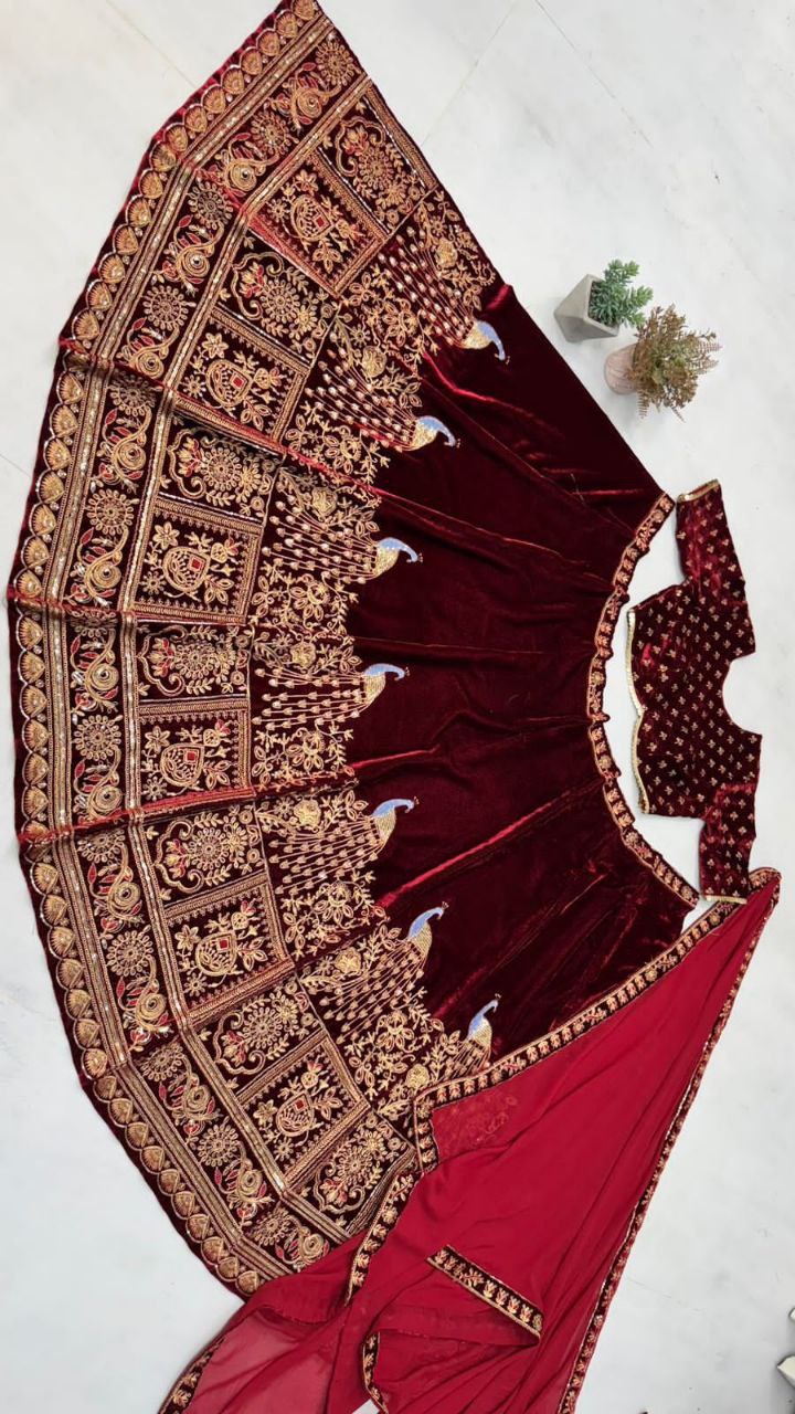 New Boutique Style Velvet Cording Sequence Embroidered Lehenga Choli with Dupatta β Luxe Elegance Redefined!