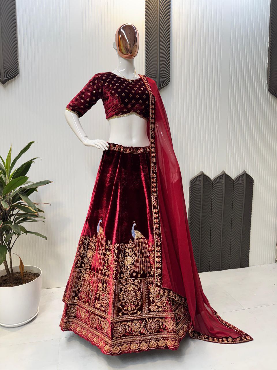 New Boutique Style Velvet Cording Sequence Embroidered Lehenga Choli with Dupatta β Luxe Elegance Redefined!