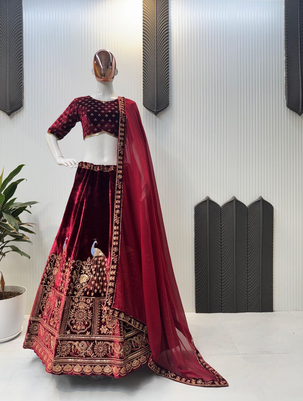 New Boutique Style Velvet Cording Sequence Embroidered Lehenga Choli with Dupatta β Luxe Elegance Redefined!
