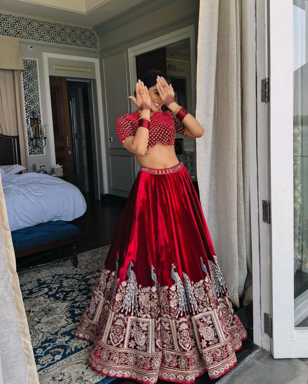 New Boutique Style Velvet Cording Sequence Embroidered Lehenga Choli with Dupatta β Luxe Elegance Redefined!