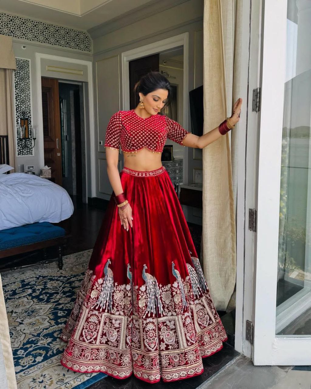 New Boutique Style Velvet Cording Sequence Embroidered Lehenga Choli with Dupatta β Luxe Elegance Redefined!