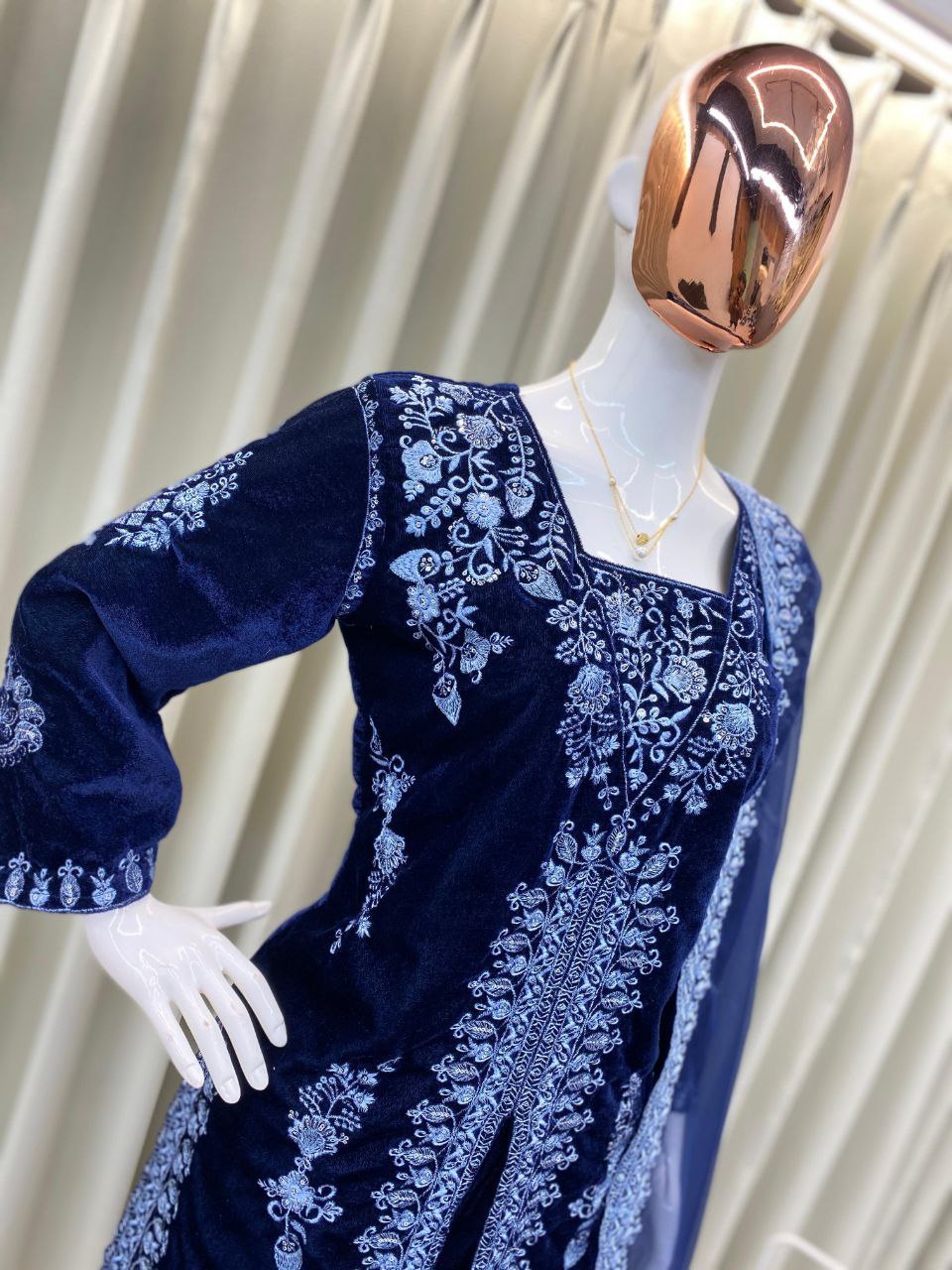 Transform Your Winter Wardrobe with the Adorable Heavy Velvet Sequence Embroidery Work Suit!