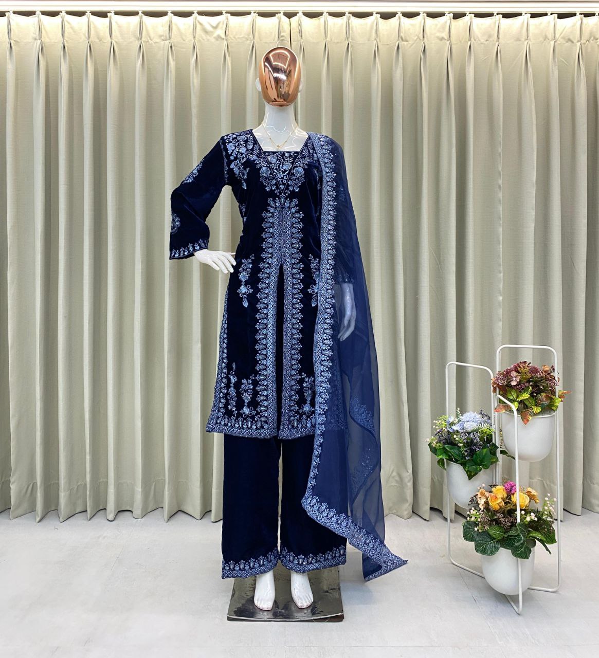 Transform Your Winter Wardrobe with the Adorable Heavy Velvet Sequence Embroidery Work Suit!