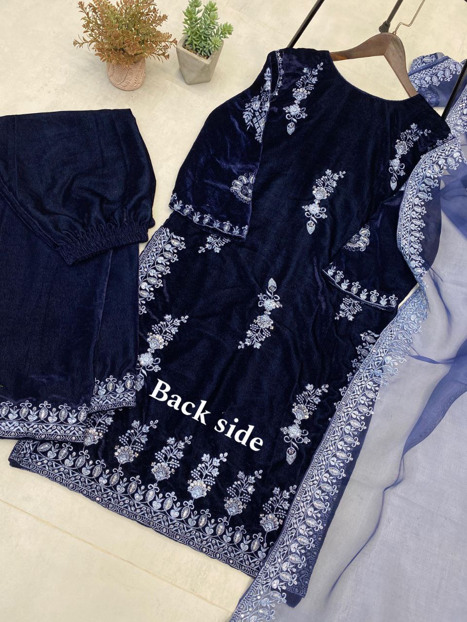 Transform Your Winter Wardrobe with the Adorable Heavy Velvet Sequence Embroidery Work Suit!