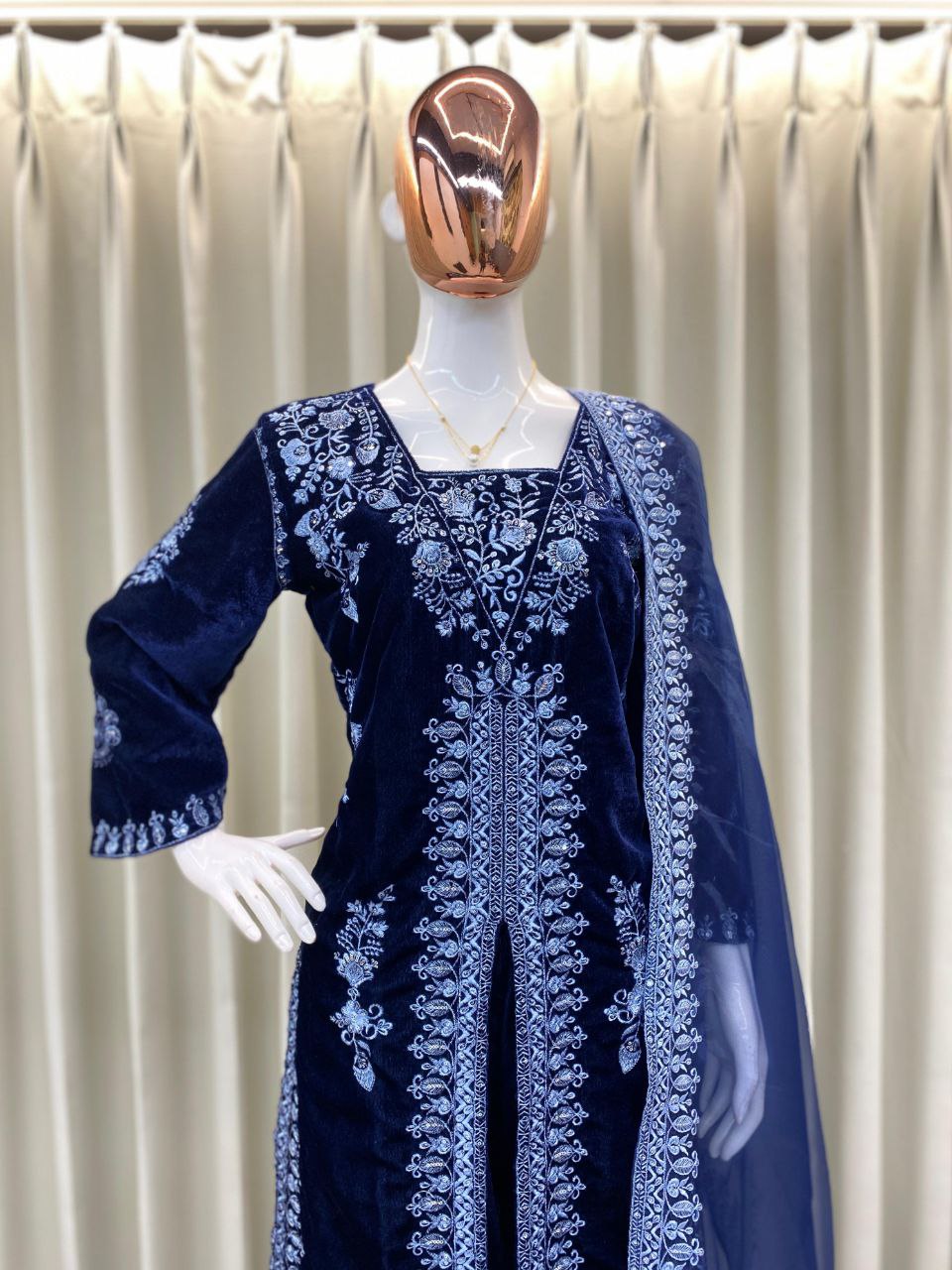 Transform Your Winter Wardrobe with the Adorable Heavy Velvet Sequence Embroidery Work Suit!