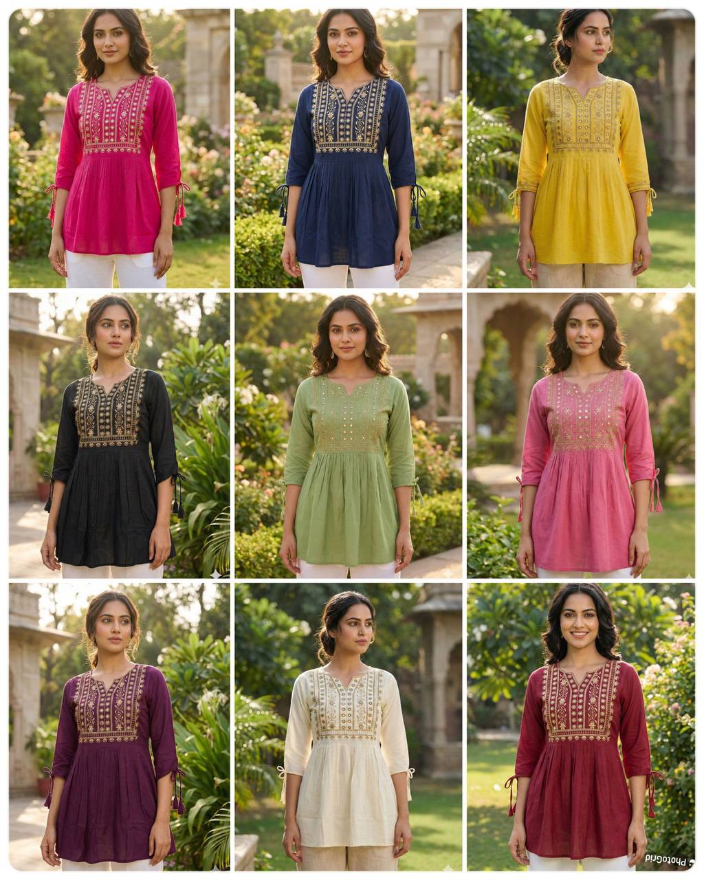Premium Heavy Rayon Short Top – Embroidery Thread Work with Fancy Sleeves