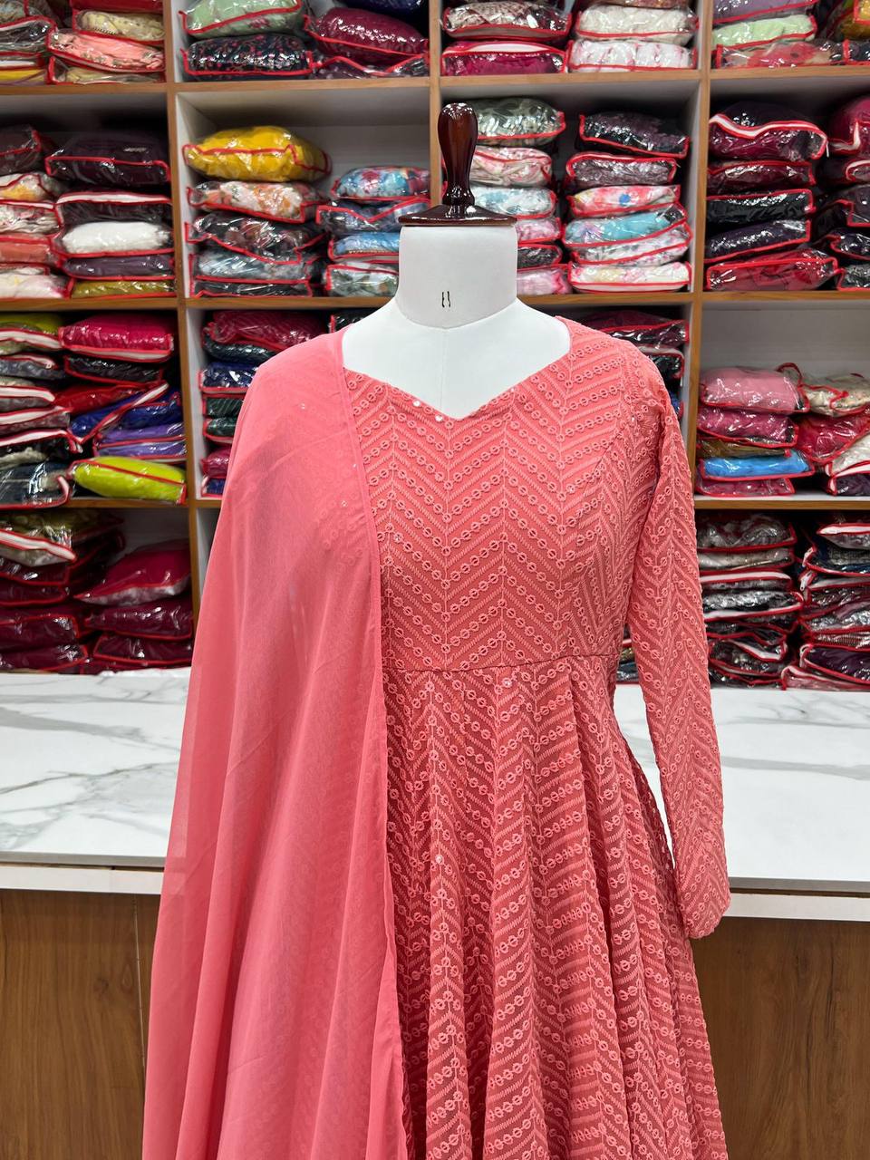 Premium Velvet Top‑Pant‑Batwa Set – Zari Embroidery, Real Mirror