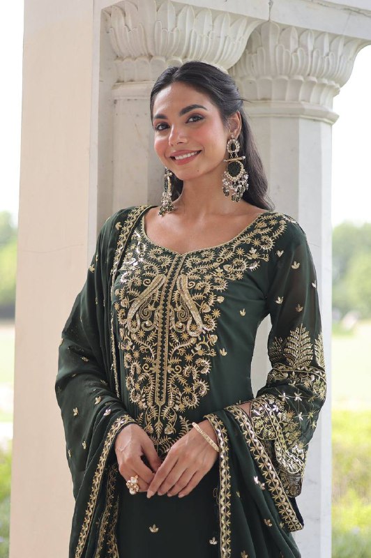 Premium Readymade Kurti‑Pant‑Dupatta Set – Faux Blooming Fabric with Sequins Embroidery