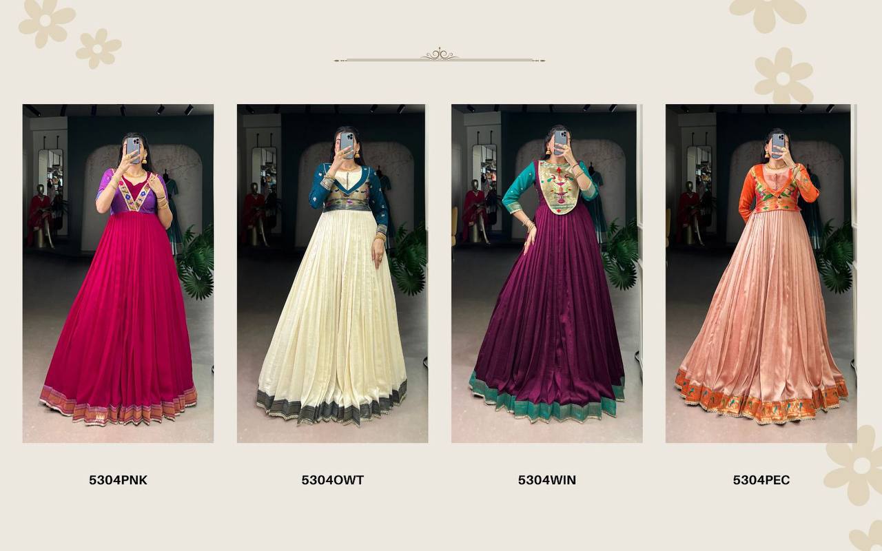 Premium Long Dress in Vichitra Silk – Zari Weaving with Lace Detailing