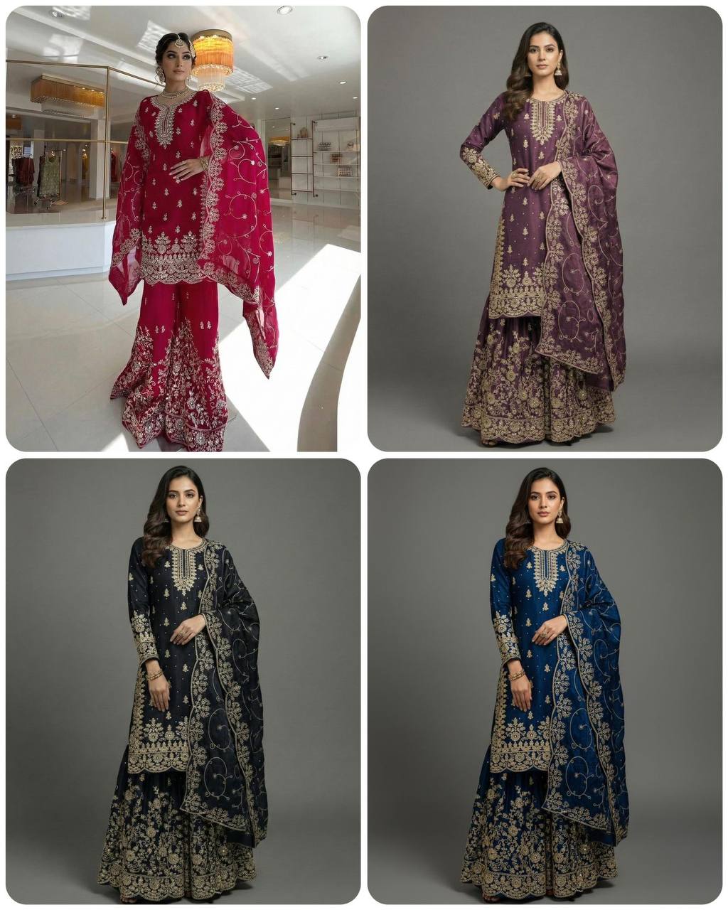 Premium Designer GMY Silk Top‑Plazzo‑Dupatta Set – Heavy Embroidery Sequins Work