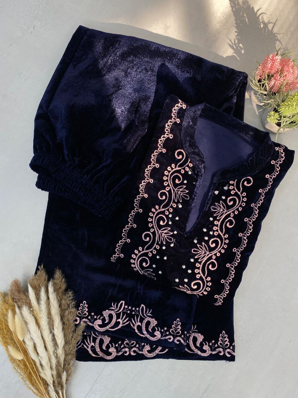 Winter Elegance – Designer Velvet Embroidery Suit with Pocket