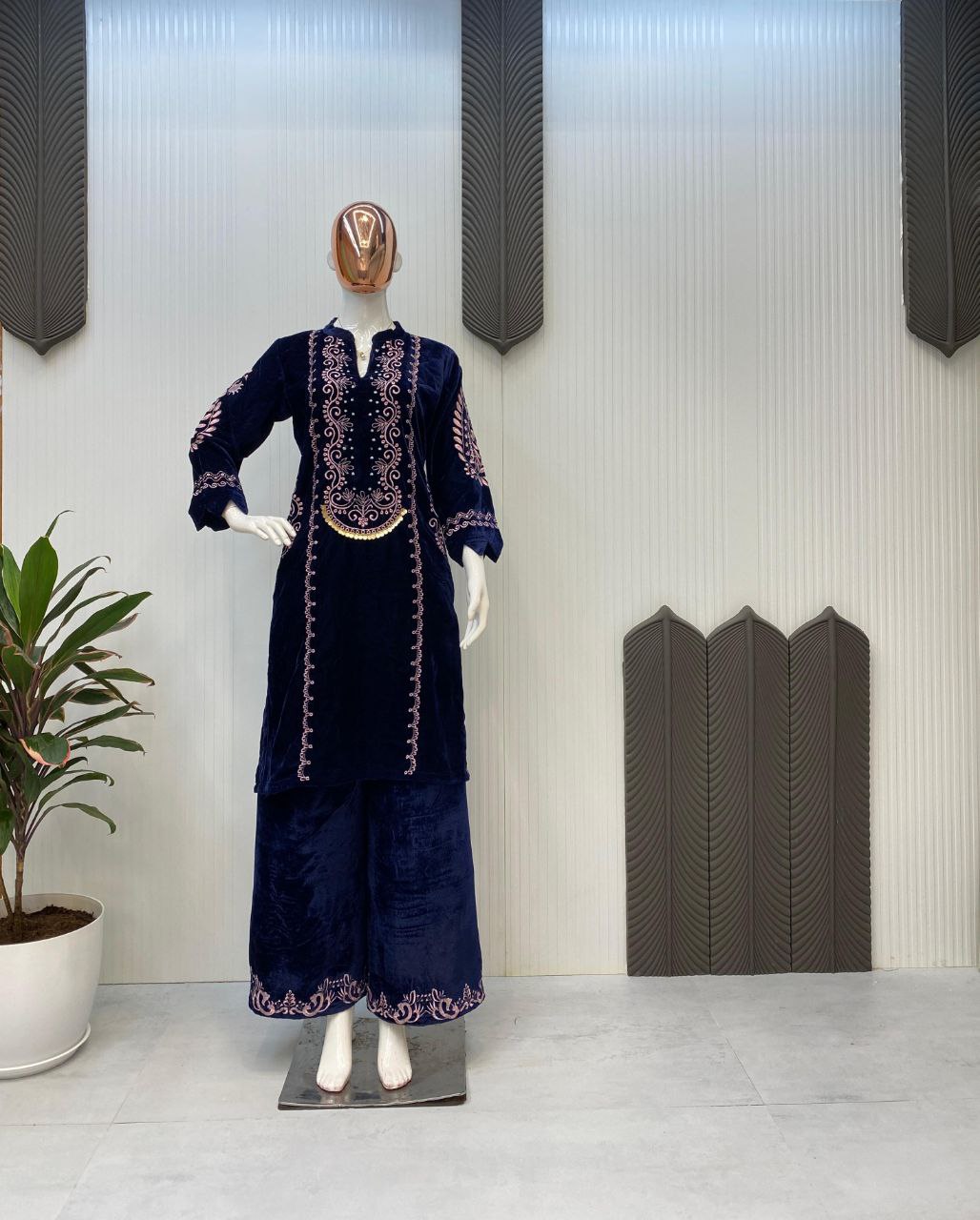 Winter Elegance – Designer Velvet Embroidery Suit with Pocket