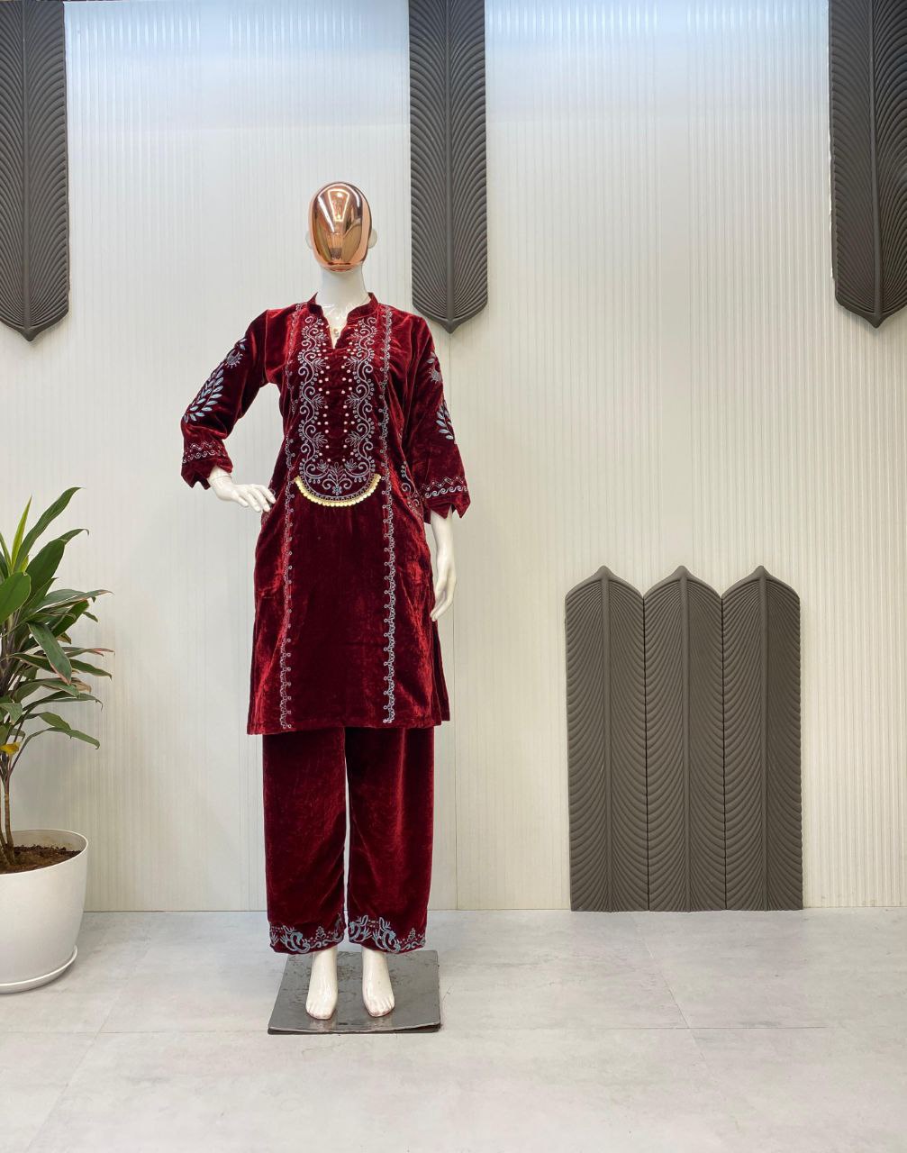 Winter Elegance – Designer Velvet Embroidery Suit with Pocket