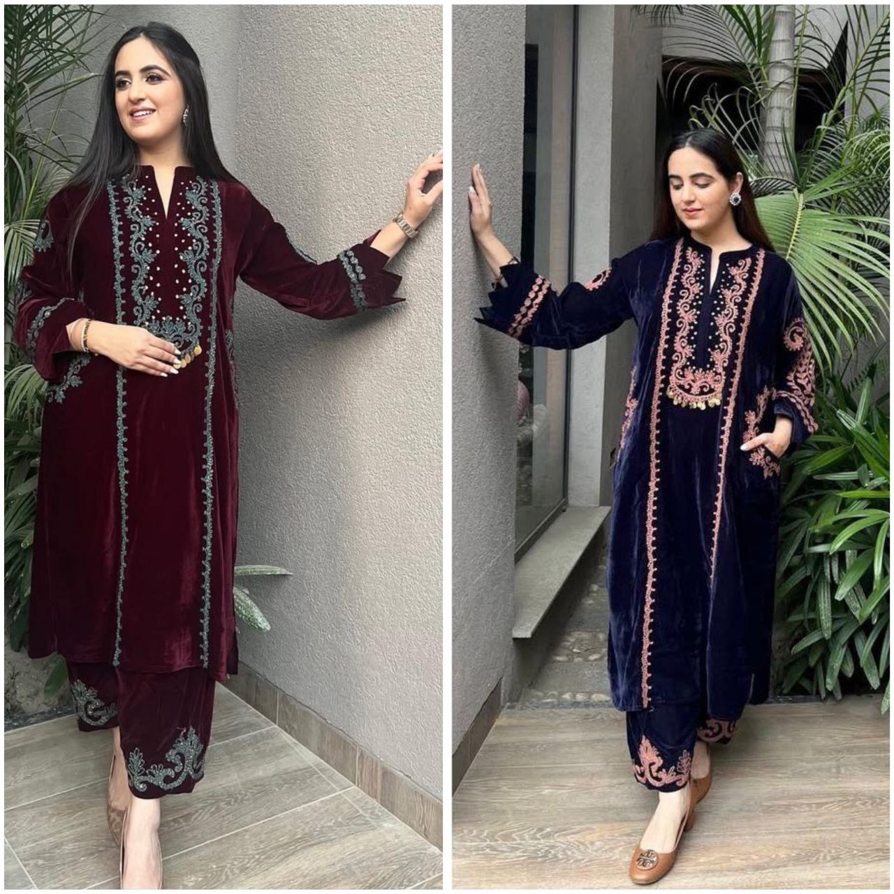 Winter Elegance – Designer Velvet Embroidery Suit with Pocket