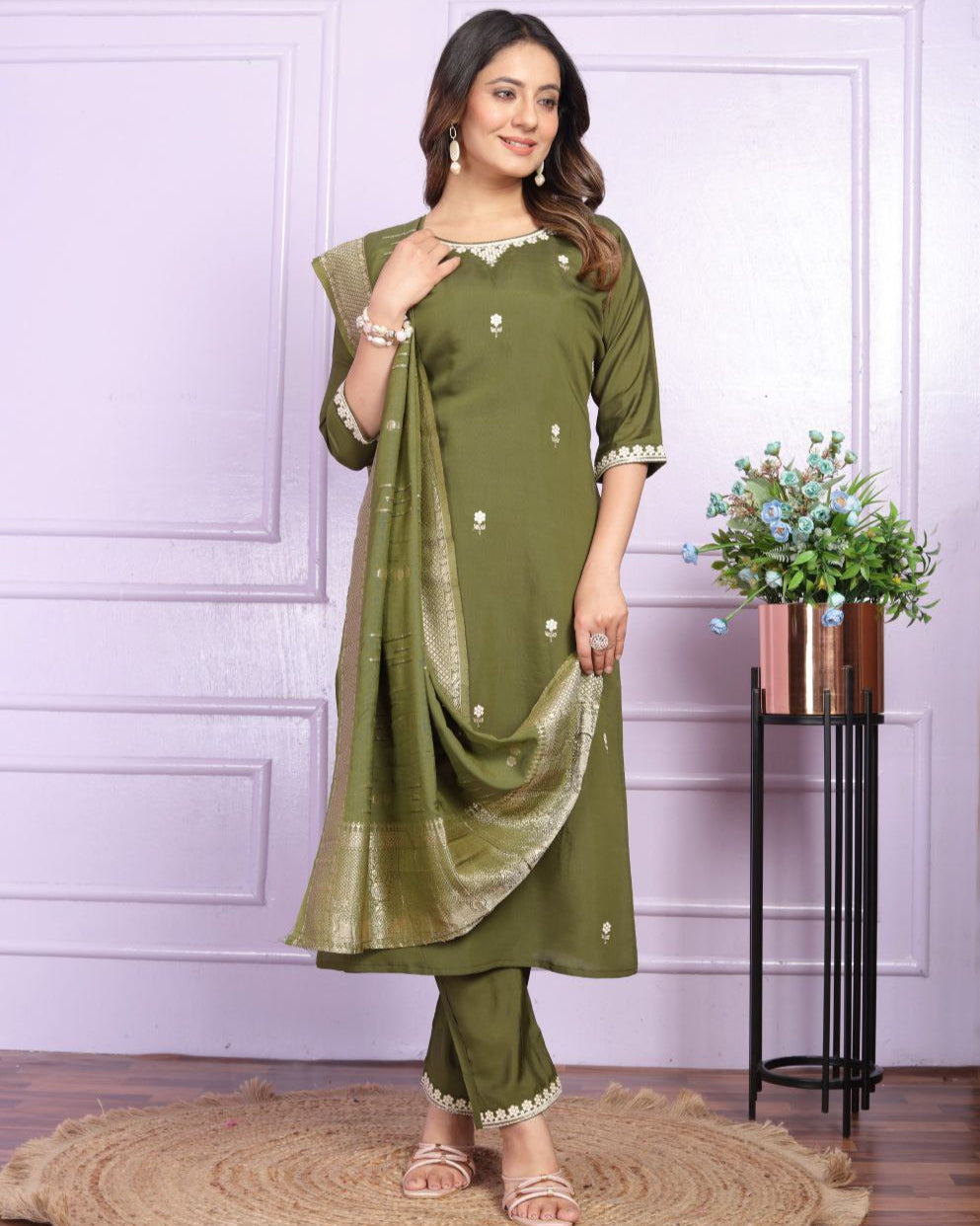 Graceful Kurta Set with Dupatta β Mehndi Green Elegance