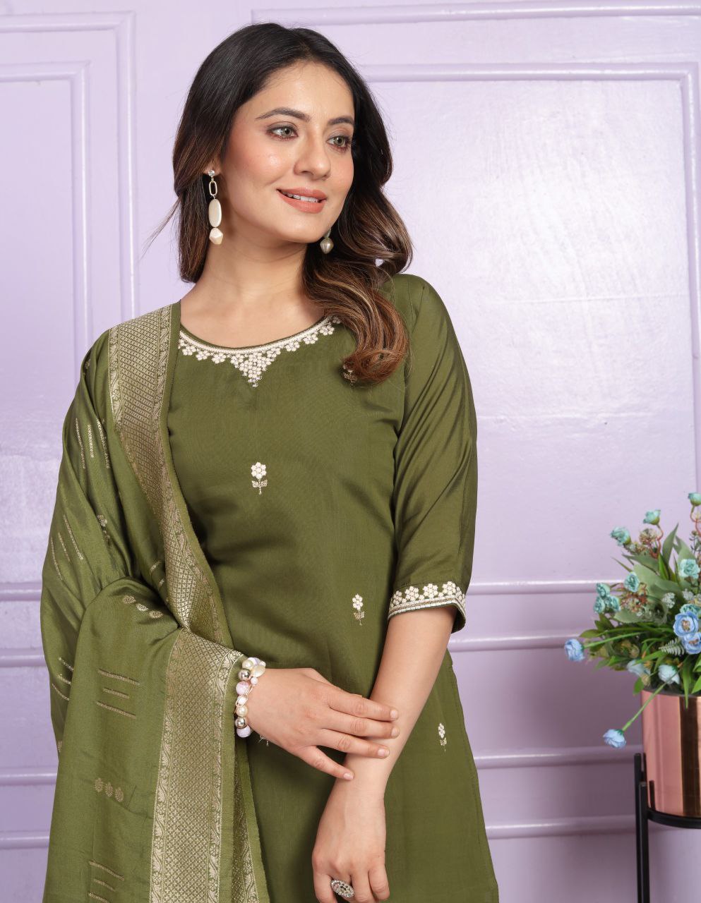 Graceful Kurta Set with Dupatta β Mehndi Green Elegance
