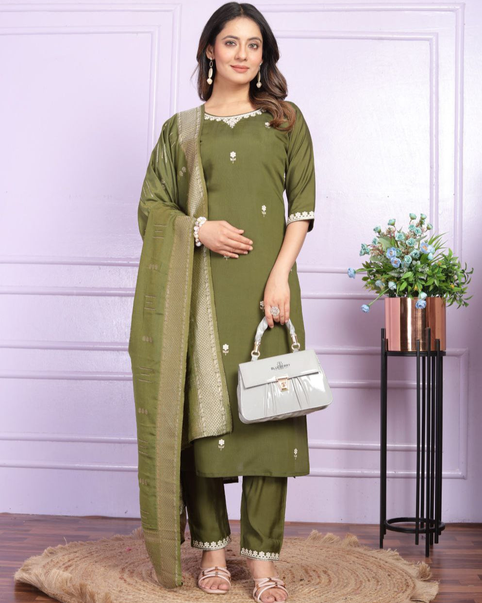 Graceful Kurta Set with Dupatta β Mehndi Green Elegance