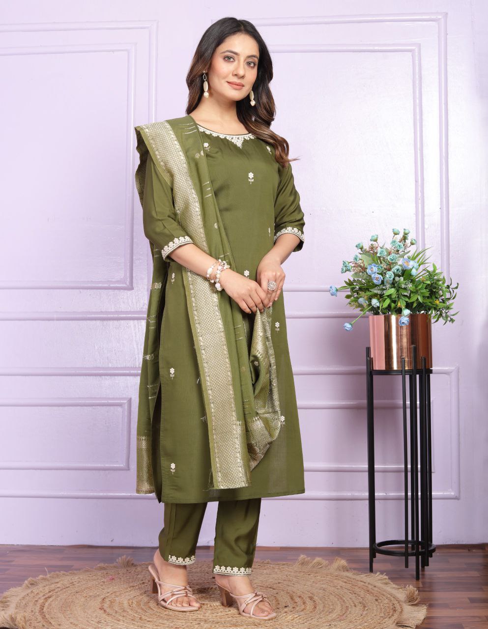Graceful Kurta Set with Dupatta β Mehndi Green Elegance