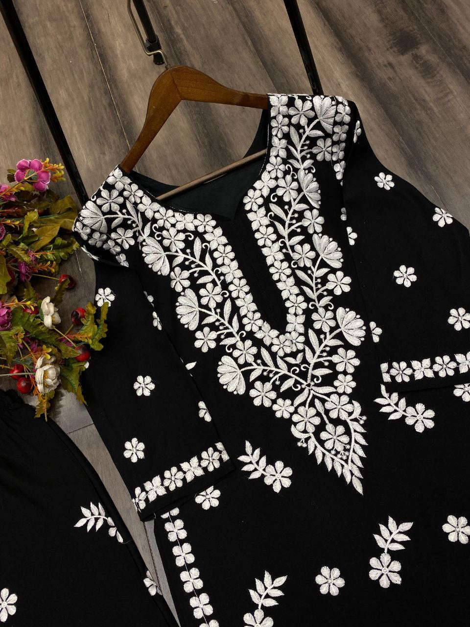 Trending Designer Summer Maslin Top with Cotton Thread Embroidery Work and Sarara Set