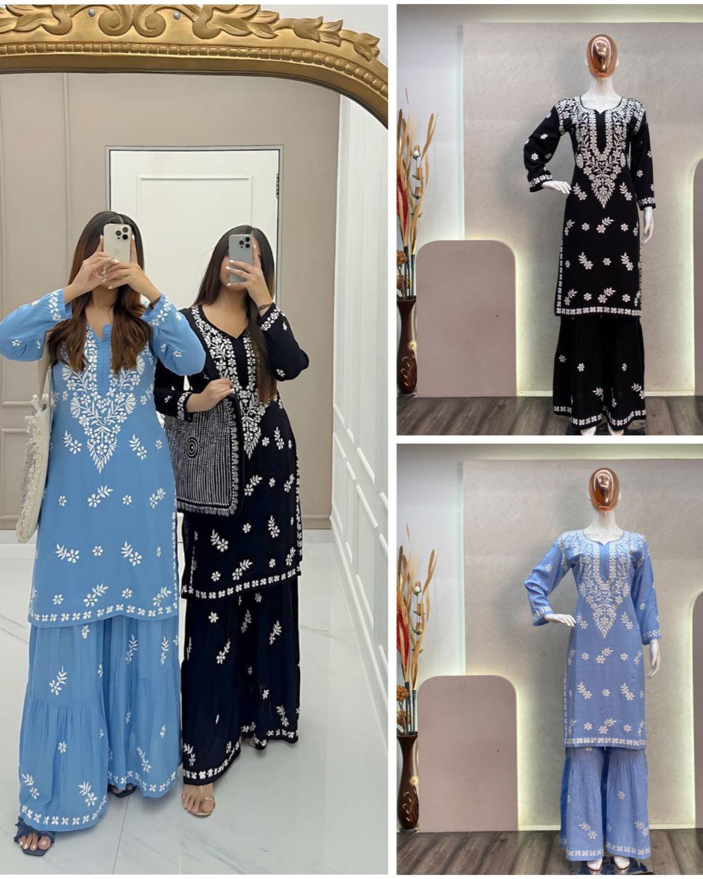 Trending Designer Summer Maslin Top with Cotton Thread Embroidery Work and Sarara Set