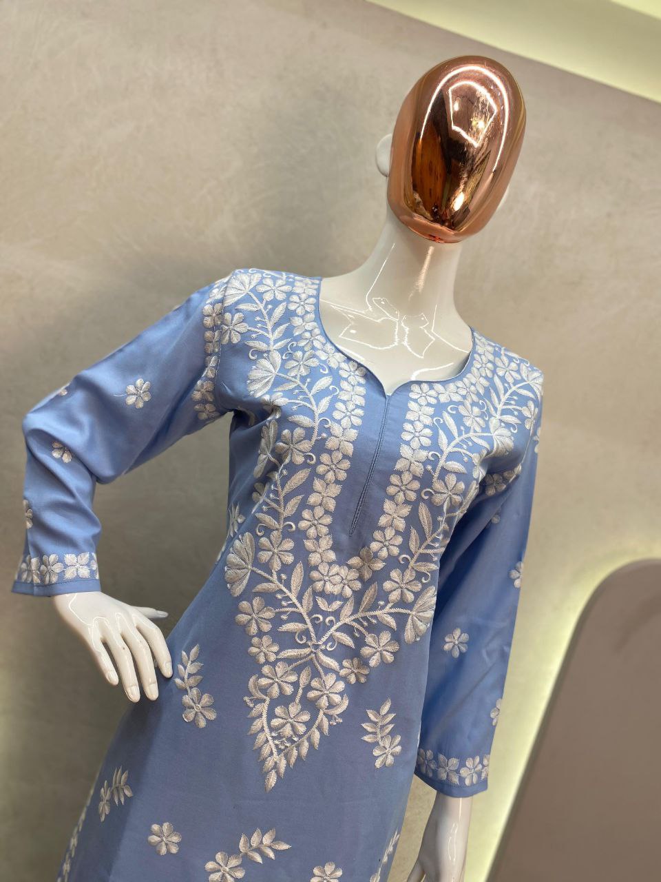 Trending Designer Summer Maslin Top with Cotton Thread Embroidery Work and Sarara Set
