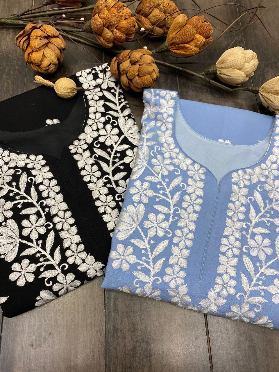 Trending Designer Summer Maslin Top with Cotton Thread Embroidery Work and Sarara Set
