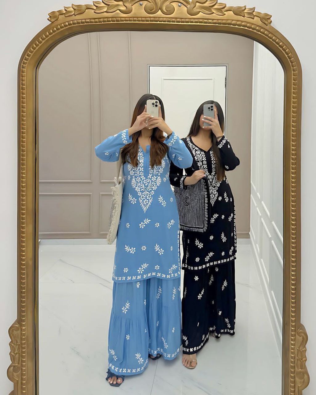 Trending Designer Summer Maslin Top with Cotton Thread Embroidery Work and Sarara Set