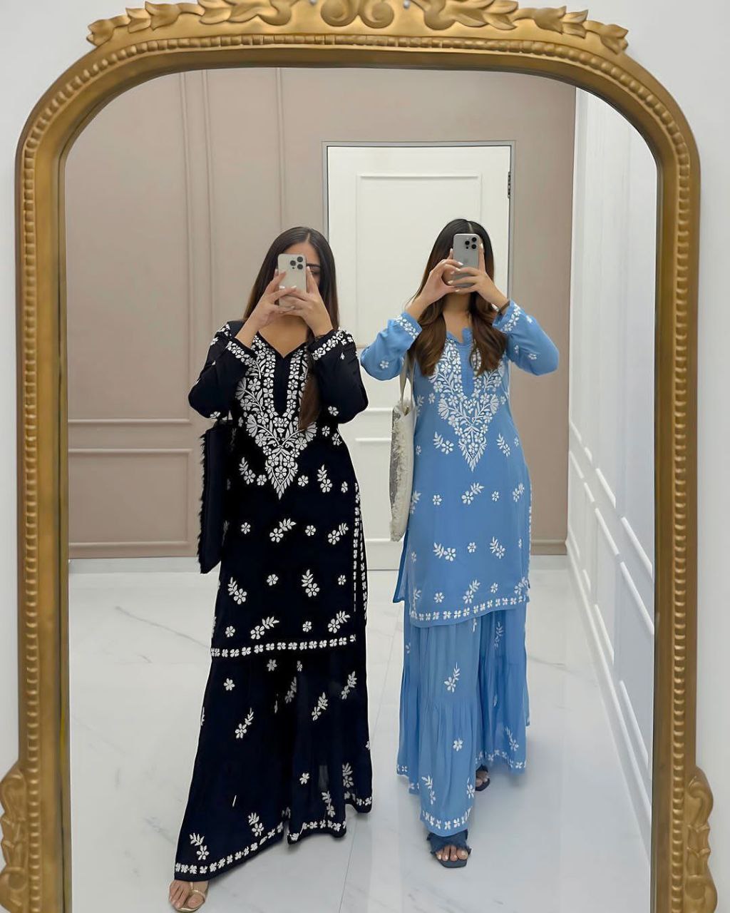 Trending Designer Summer Maslin Top with Cotton Thread Embroidery Work and Sarara Set