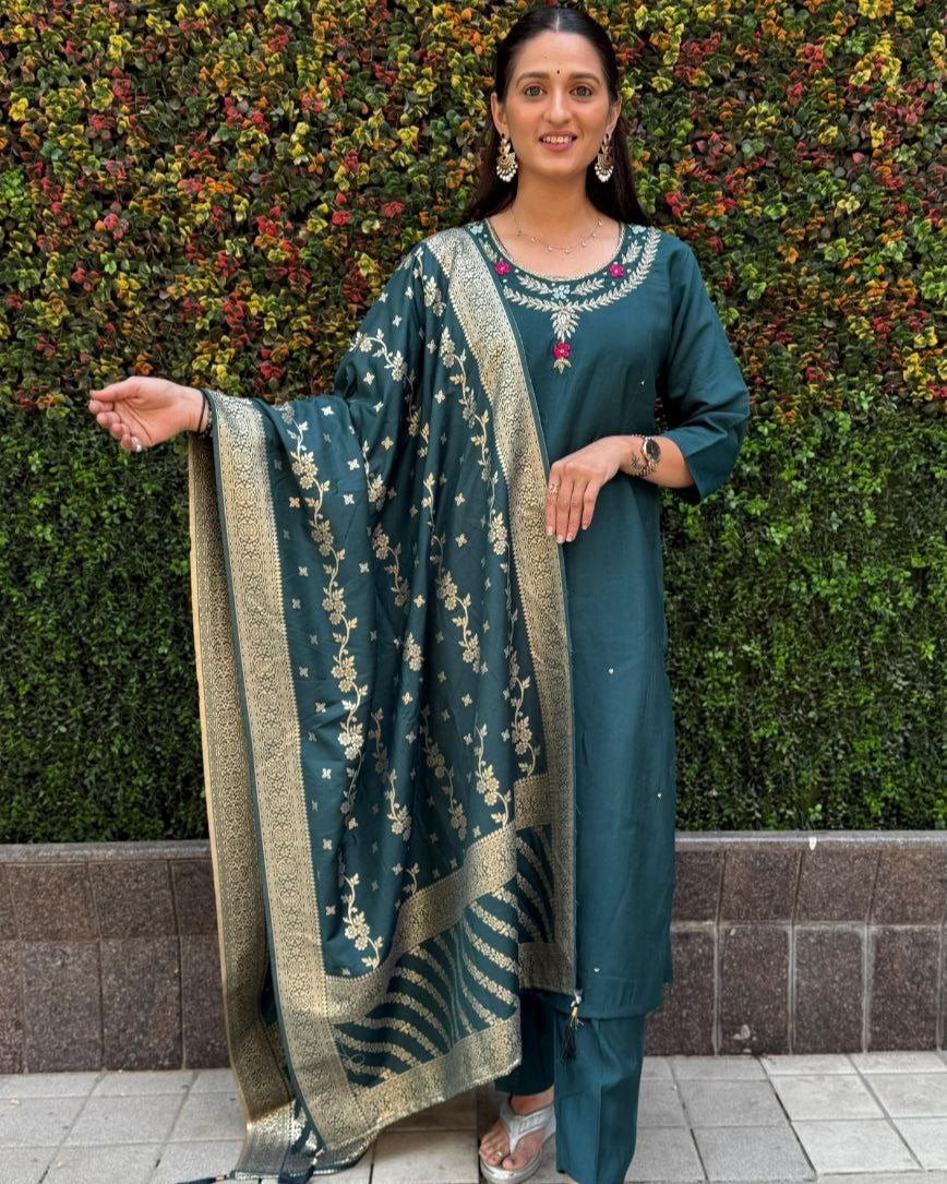 Introducing the Elegant Designer Kurti Pant Dupatta Set β A Perfect Blend of Luxury & Comfort!