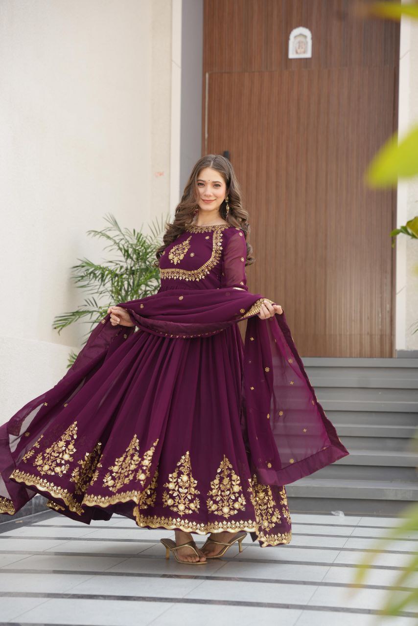 Premium Designer Gown with Embroidered Dupatta – 2025 Exclusive
