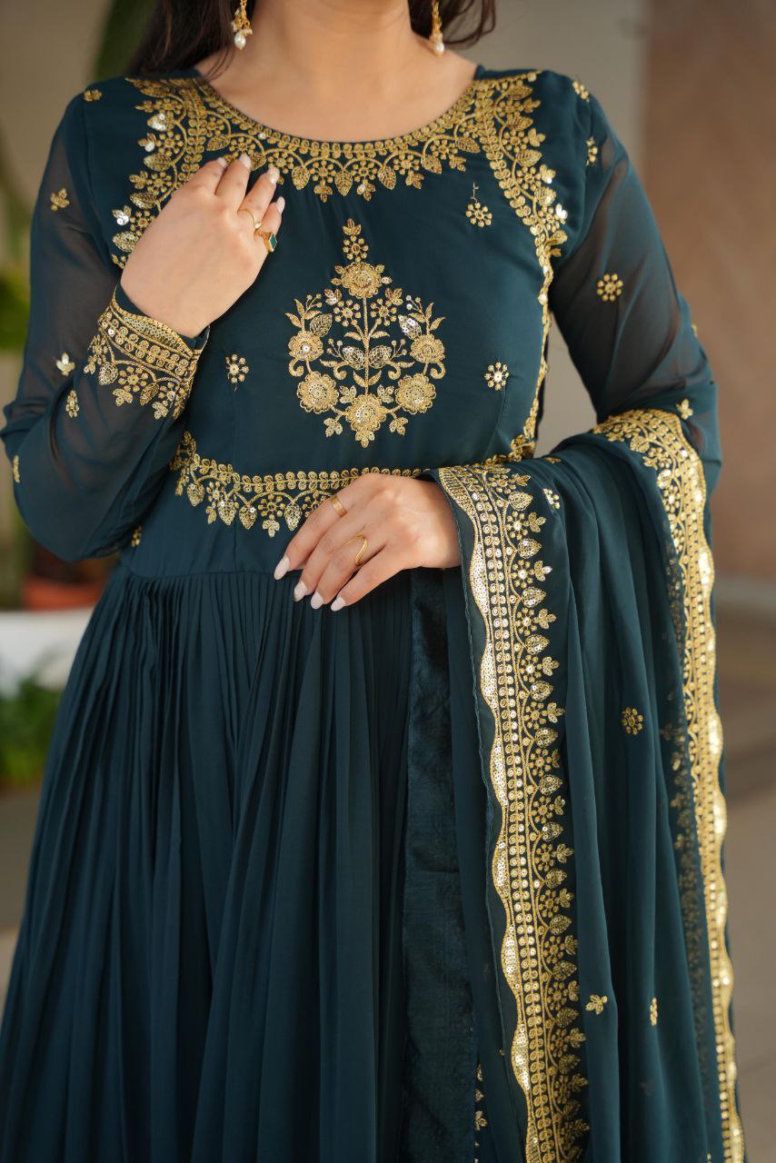Premium Designer Gown with Embroidered Dupatta – 2025 Exclusive