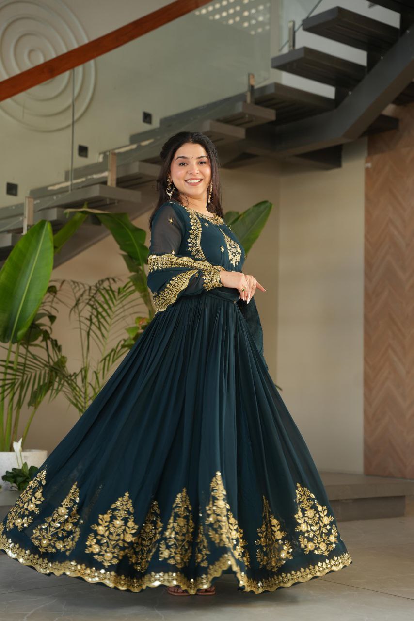 Premium Designer Gown with Embroidered Dupatta – 2025 Exclusive