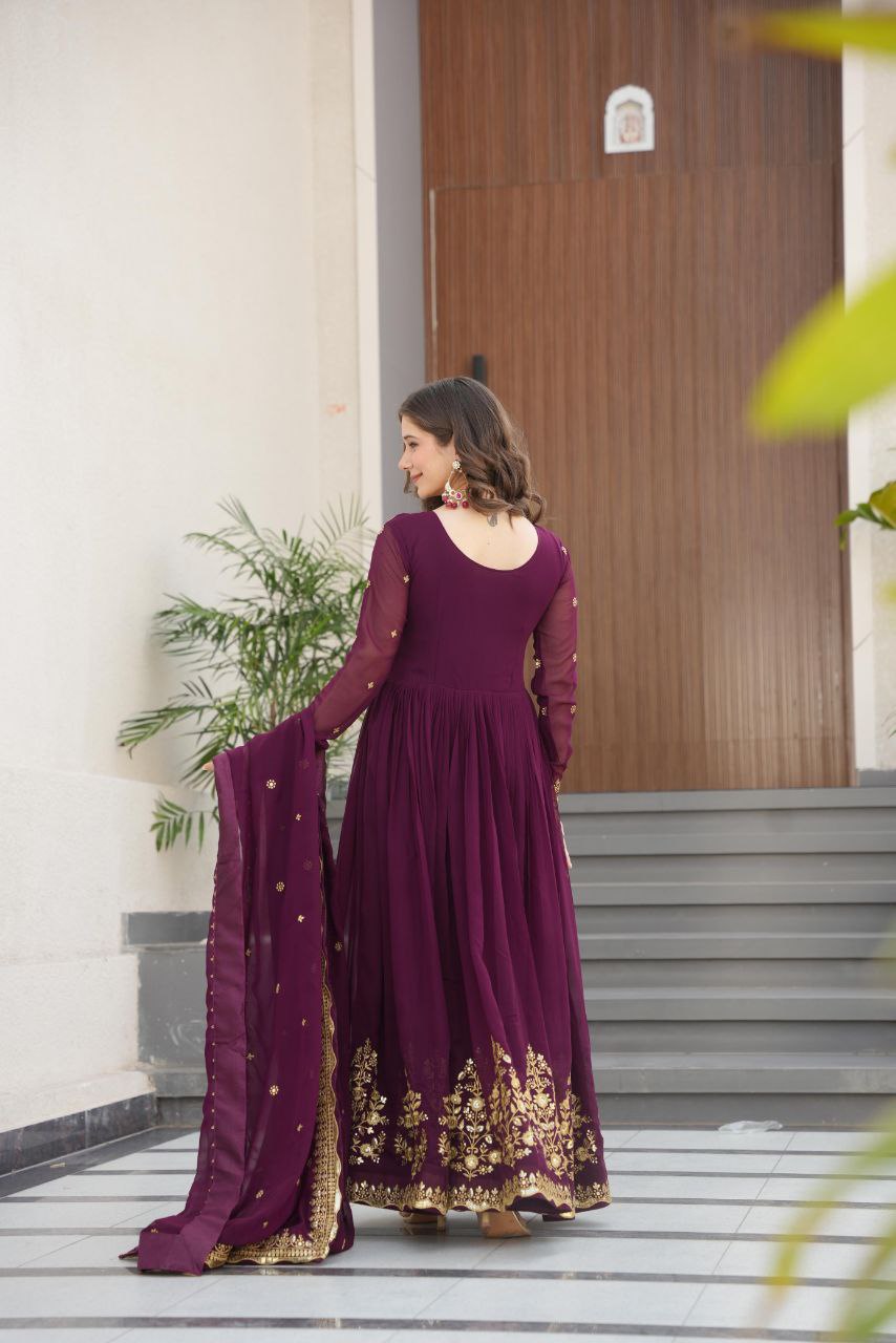 Premium Designer Gown with Embroidered Dupatta – 2025 Exclusive